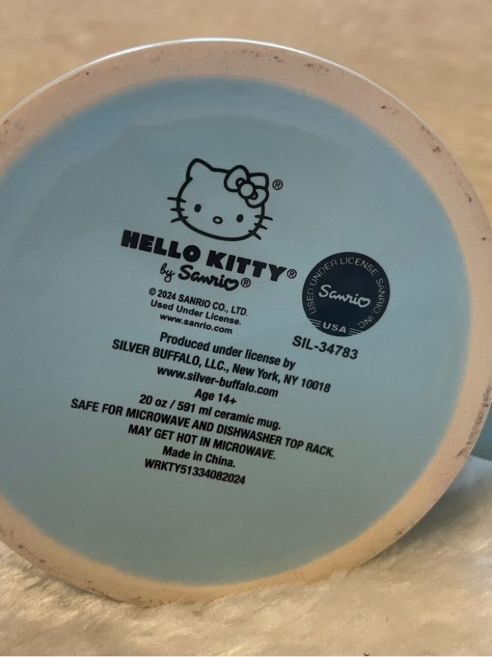 NEW Hello Kitty Stacked Sweets Blue Ceramic Mug 20oz Sanrio NWT - Picture 4 of 4